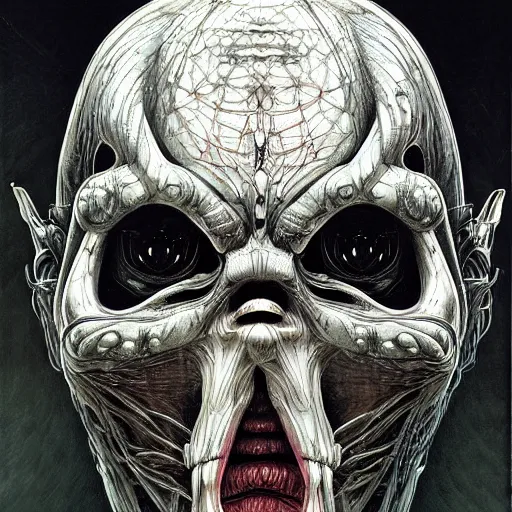 Image similar to organic android portrait by Yoshitaka Amano and HR Giger, very detailed, spooky, liminal