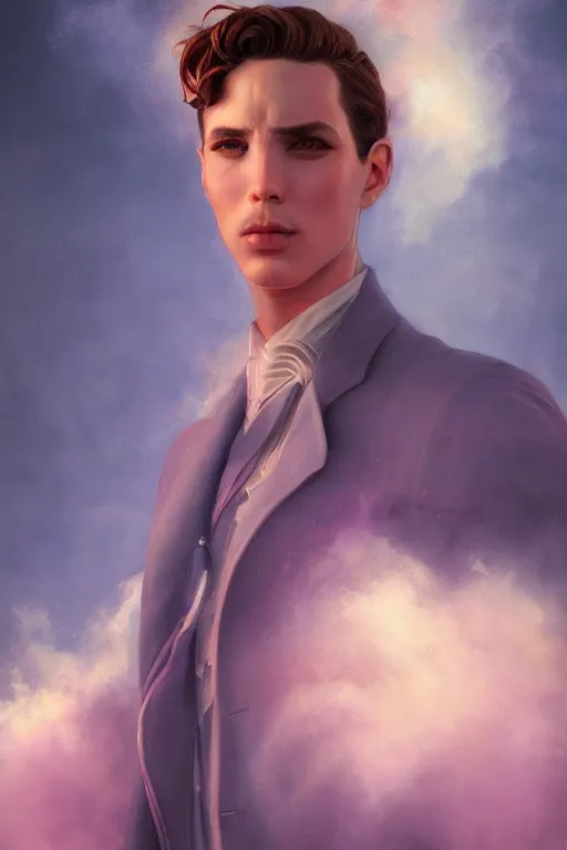 Image similar to portrait of a man made of a smoke, by artgerm, tom bagshaw, gerald brom, vaporwave, vaporwave colors, lo fi colors, vaporwave, lo fi, 4 k, hd,