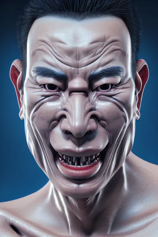 Prompt: hyperrealistic close-up rococo biomechanic! chinese man highly detailed concept art eric zener elson peter cinematic blue lighting high angle hd 8k sharp shallow depth of field