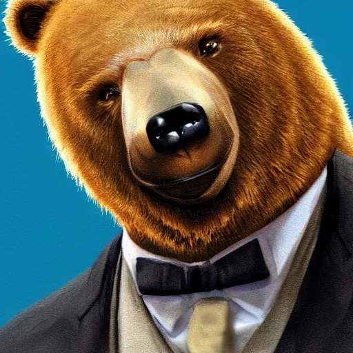 Prompt: profile picture of gambling bear with suit from wall street, concept art, lofi