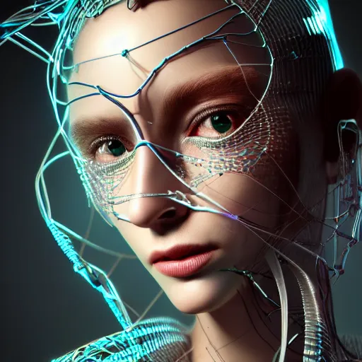 Prompt: closeup portrait of an absurdly beautiful, graceful, sophisticated, fashionable cyberpunk mechanoid gravure idol, an ultrafine hyperdetailed illustration by irakli nadar, matt wisniewski style, fashion photography, intricate linework, porcelain skin, jellyfish headset, unreal engine 5 highly rendered, global illumination, radiant light, detailed and intricate environment