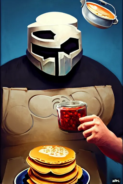 Prompt: mf doom as cooking pancakes animation pixar style,, fun, incredible detail, lighting poster by magali villeneuve, artgerm, jeremy lipkin and michael garmash, rob rey and kentaro miura style, trending on art station