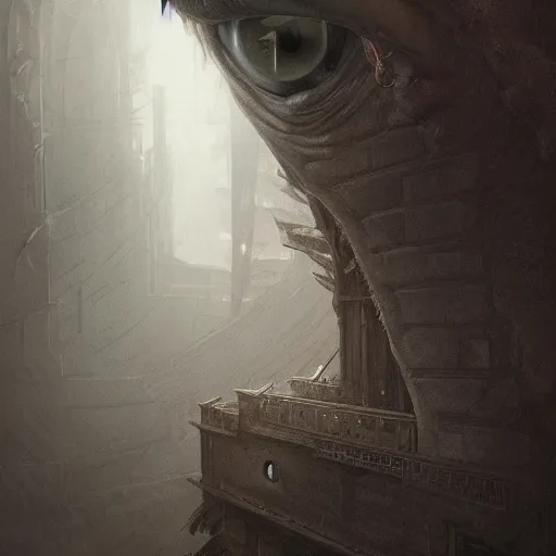 Image similar to a giant eye peeking througj a window,eerie,creepy,unnerving,digital art,art by greg rutkowski,design by trevor henderson,hyperdetailed skin,photorealistoc,deviantart,artstation,mysterious,4k