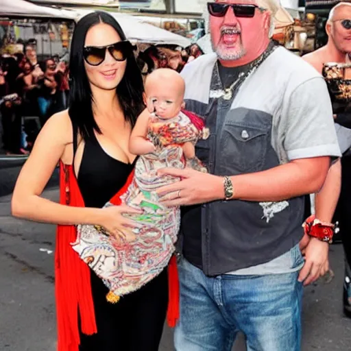 Image similar to olivia munn and guy fieri holding their baby