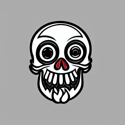 Prompt: a retro minimalistic laughing joyful skull with fire flame enamel pin, concept art