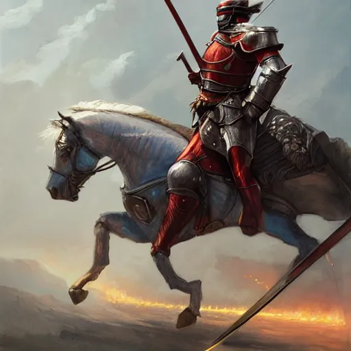 Image similar to a mounted knight in full armor and a lance, riding in a jousting arena, art by artgerm and greg rutkowski and magali villeneuve, d & d, fantasy, highly detailed, digital painting, trending on artstation, concept art, sharp focus, illustration