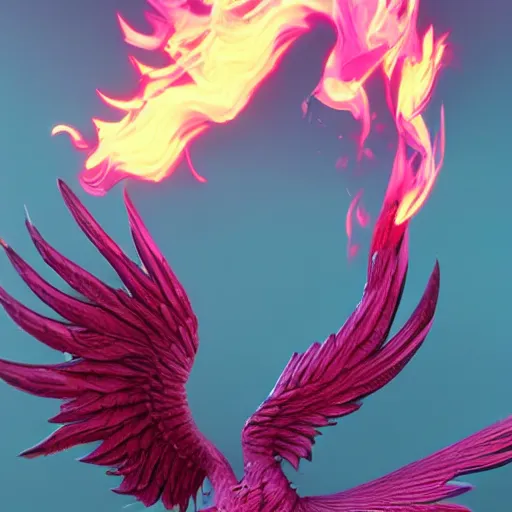 Prompt: pink and blue flaming phoenix, unreal engine 5, intricate, detailed, realistic