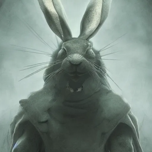 Prompt: rabbit as a dark souls boss creepy, nightmare, dream - like heavy atmosphere, neoclassic, baroque painting, beautiful detailed intricate insanely detailed octane render trending on artstation, 8 k artistic photography, photorealistic, volumetric cinematic light, chiaroscuro, raphael, caravaggio, beksinski, giger, rembrandt