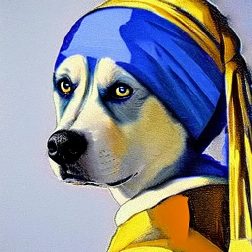 Prompt: girl with a pearl earring but as a siberian husky dog