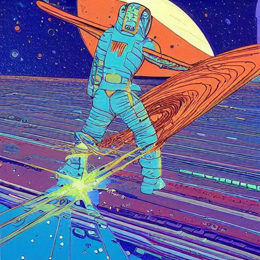 Image similar to a spacefight | jean giraud moebius