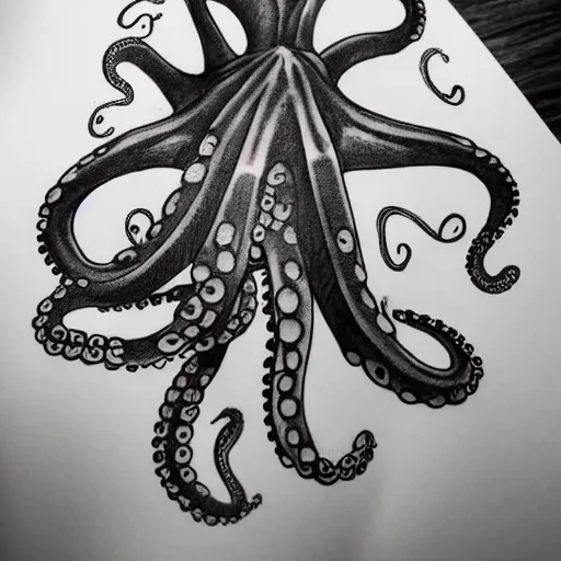 Image similar to A tattoo illustration of an octopus