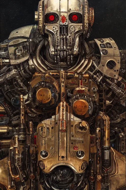 Prompt: portrait of adeptus mechanicus, cyborg, prist, cyberpunk, Warhammer, highly detailed, artstation, illustration, art by Gustav Klimt
