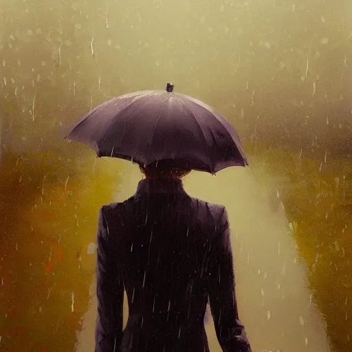 Image similar to A ultradetailed beautiful portrait panting of a stylish girl with an umbrella, rainy day, Oil painting, by Ilya Kuvshinov, Greg Rutkowski and Makoto Shinkai