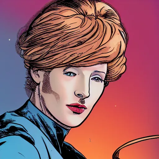 Image similar to kelly reilly retro minimalist portrait! moebius starwatcher comic by jean giraud, portrait 8 k