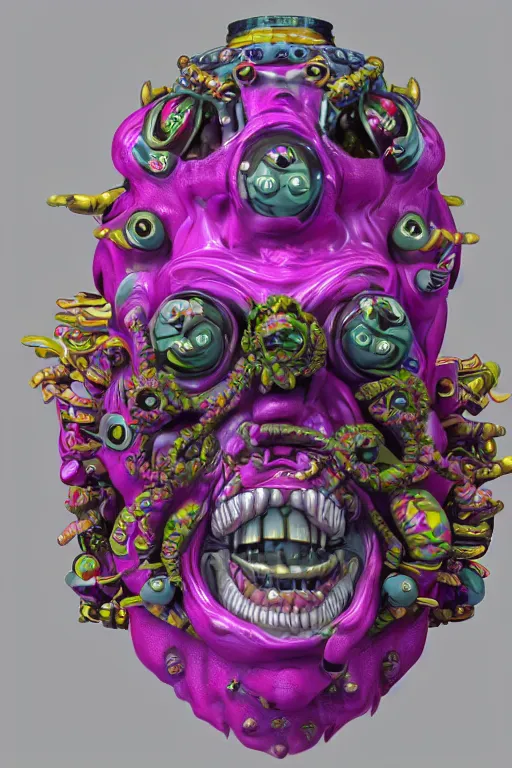 Image similar to hyper-maximalist lowbrow style overdetailed 3d sculpture of a monster by clogtwo and ben ridgway inspired by beastwreckstuff chris dyer and jimbo phillips. Cosmic horror infused retrofuturist style. Hyperdetailed high resolution. Render by binx.ly in discodiffusion. Dreamlike surreal polished render by machine.delusions. Sharp focus.