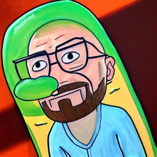 Image similar to walter white as pickle rick, detailed, realism,