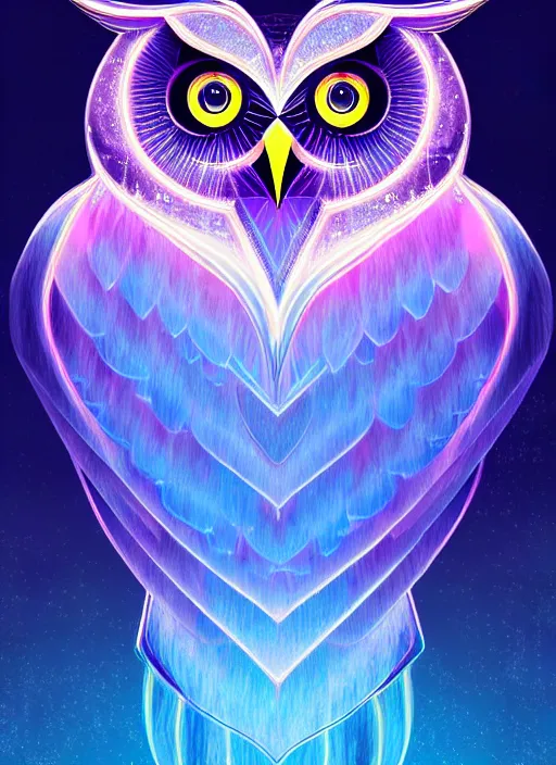 Image similar to symmetry!! product render poster vivid colors divine proportion owl, ice and snow, glowing fog intricate, elegant, highly detailed, digital painting, artstation, concept art, smooth, sharp focus, illustration,