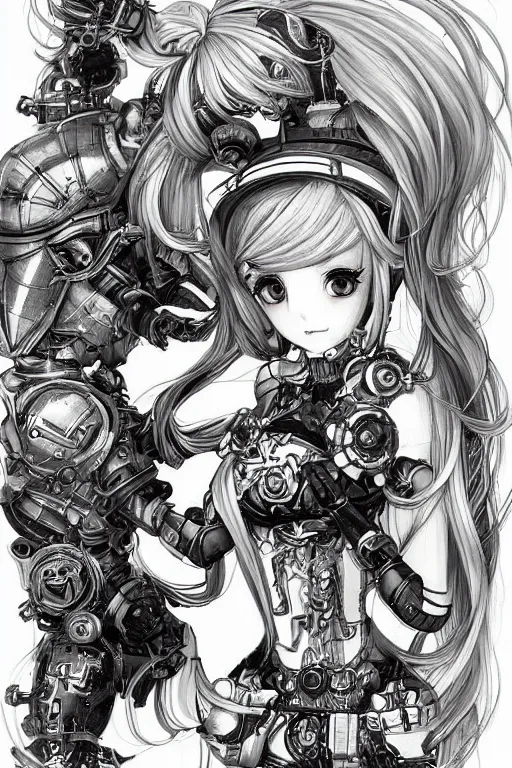 Prompt: full body illustration, mechanized blonde female, kissing witch, highly detailed, sumi - e art, suiboku - ga ink, by kim jisu, pen and ink monochrome, mecha, deviantart, artstation, pinterest