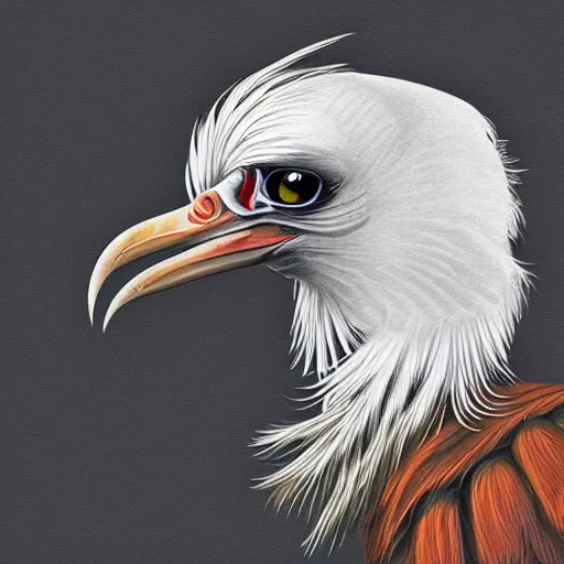 Prompt: a secretary bird wearing a turtleneck, furry art, digital art.