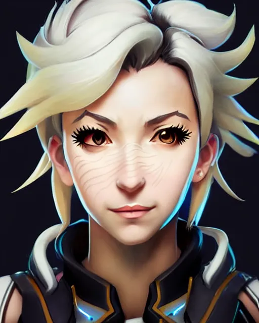 Prompt: mercy from overwatch, character portrait, portrait, close up, concept art, intricate details, highly detailed, in the style of realism
