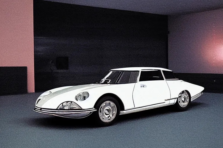 Prompt: designed by Giorgetto Giugiaro stylized poser of a single 1972 Citroen DS, neon lights, ektachrome photograph, volumetric lighting, f8 aperture, cinematic Eastman 5384 film