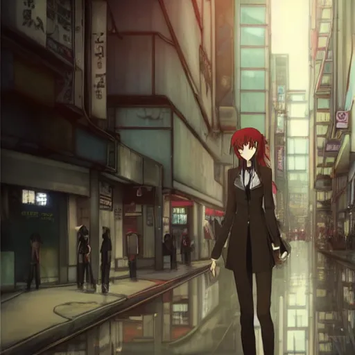 Prompt: kurisu makise steins gate in cyberpunk city, anime atmospheric, ultra realistic, standing, elegant, super highly detailed, professional digital painting, artstation, concept art, 8k, art by wlop, artgerm and alphonse mucha and eiichiro oda shinkai makoto vibrant Studio ghibli kyoto animation hideaki anno Sakimichan Stanley Artgerm Lau Rossdraws James Jean Marc Simonetti