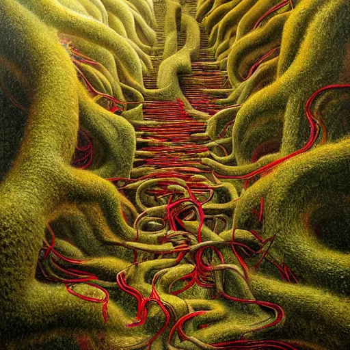 Prompt: intricate stunning highly detailed illustration of the inca lost city of gold, red 🌱, by agostino arrivabene and vladimir kush, blood blood blood rivers running through stairs, surreal, digital painting, ultra realistic, dramatic lighting, twisted vines, lush plants, gold, inca, pristine water, artstation