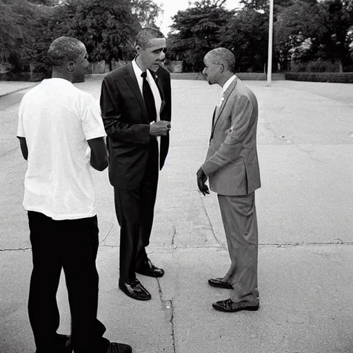 Prompt: obama meets another obama, 3 5 mm, award winning photograph, news