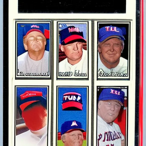 Prompt: baseball card of donald trump with team called american traitors with russia flag