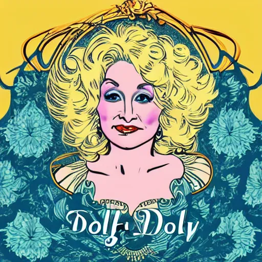 Image similar to art nouveau, Dolly Parton, graphic design