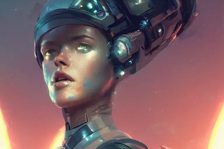 Image similar to portrait of a female space explorer, cyborg, stunning, sci-fi art, artstation, by greg rutkowski, wlop, cinematic lighting