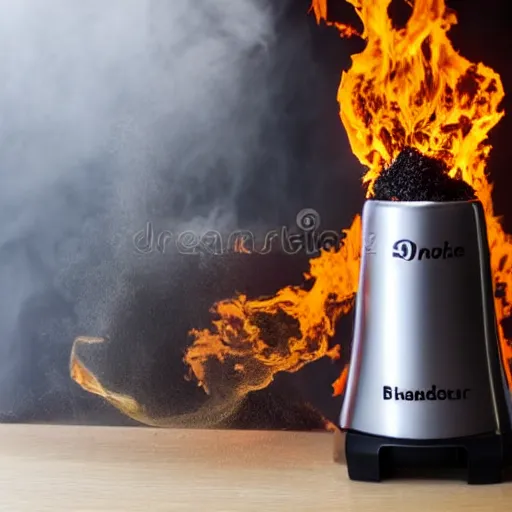 Prompt: product photo of a blender on fire, stock image