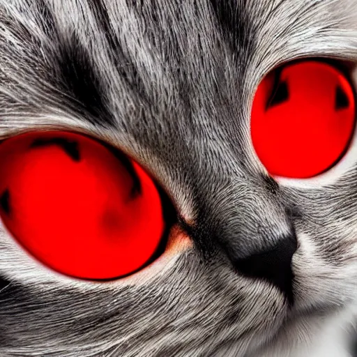 Image similar to evil cat with red eyes, photorealistic