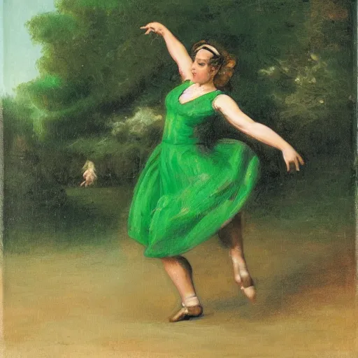 Image similar to woman dancing in a green summer dress