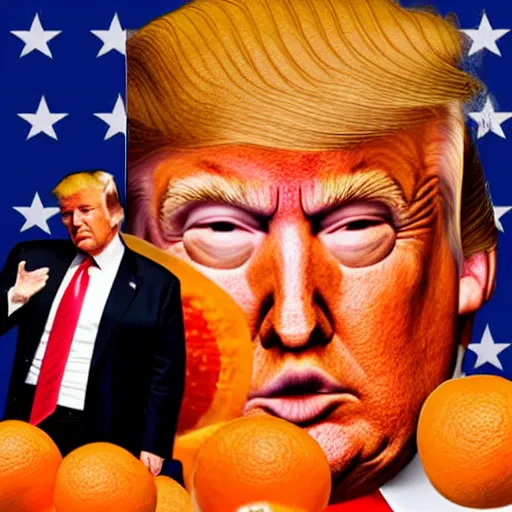 Image similar to donald trump with an head made out of oranges