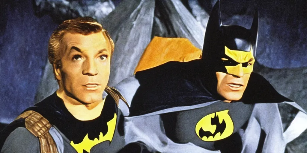 Image similar to Batman f in the role of Captain Kirk in a scene from Star Trek the original series