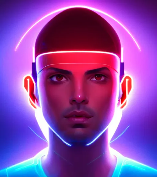 Image similar to symmetry!! arab prince of technology, solid cube of light, hard edges, product render retro - futuristic poster scifi, lasers and neon circuits, handsome arab prince, intricate, elegant, highly detailed, digital painting, artstation, concept art, smooth, sharp focus, illustration, dreamlike, art by artgerm