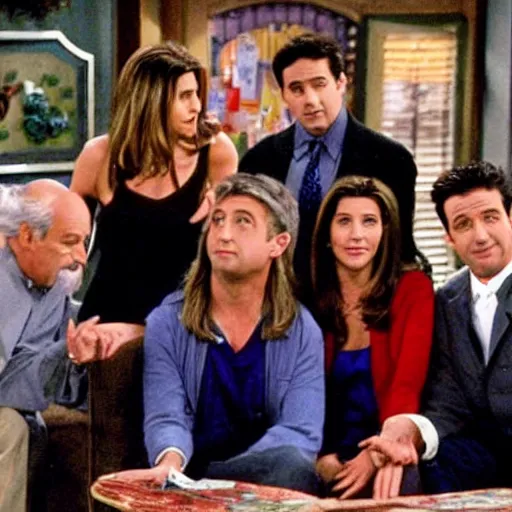 Prompt: A Friends episode with Ross, Rachel and the others in their 60s.