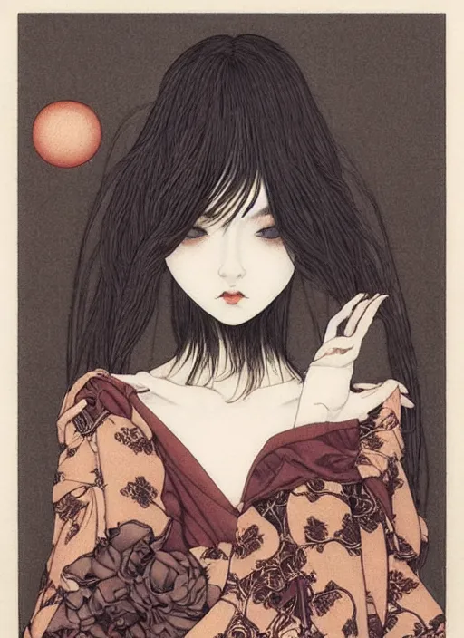 Image similar to pop surrealism, hyper realism, muted colors seductive female venus, cute girl, long hair, art by takato yamamoto, trevor brown