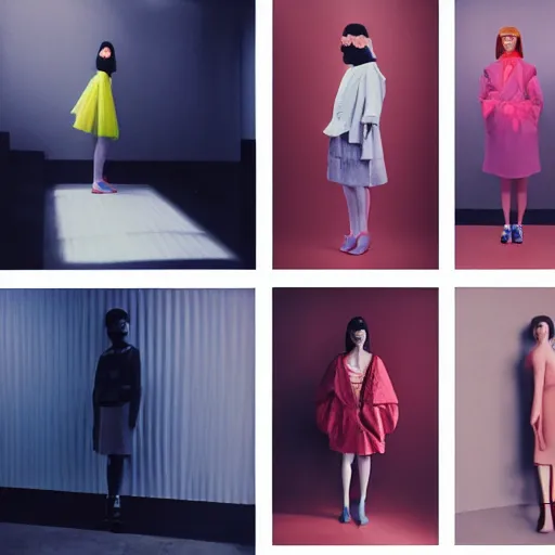 Image similar to balenciaga lookbook campaign in the style of tyler mitchel, blue rays, redshift, wide shot, coloured polaroid photograph, pastel, kodak film, hyper real, stunning moody cinematography, by maripol, fallen angels by wong kar - wai, 3 5 mm, style of suspiria and neon demon, david hockney, detailed, film photography