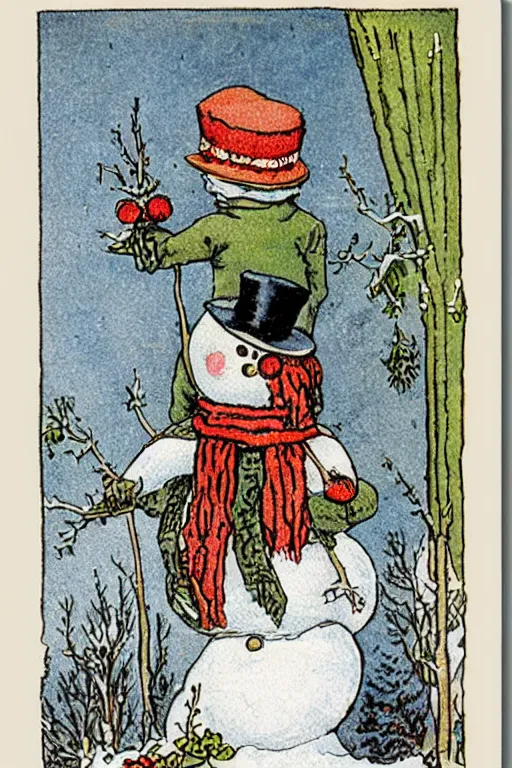 Image similar to victorian snowman illustration greeting card by walter crane