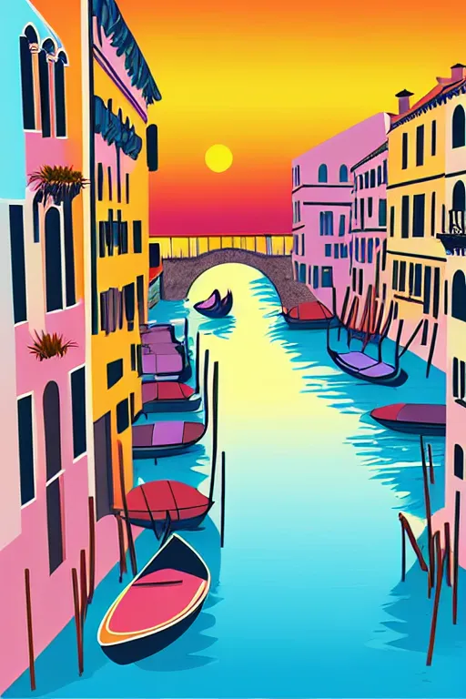 Prompt: minimalist boho style art of colorful venice at sunrise, illustration, vector art