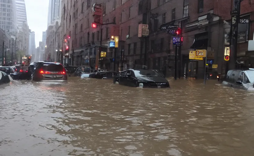 Prompt: the city of philadelphia flooded by 1 0 feet of water and under attack by demons from the pits of hell