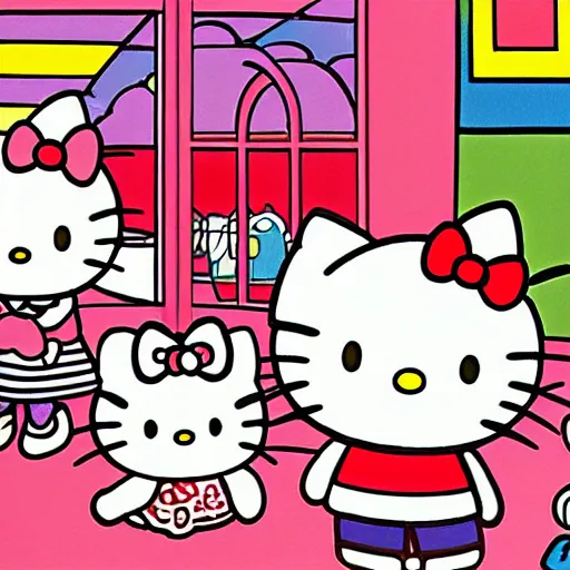 painting of hello kitty and kuromi and hello kitty | Stable Diffusion