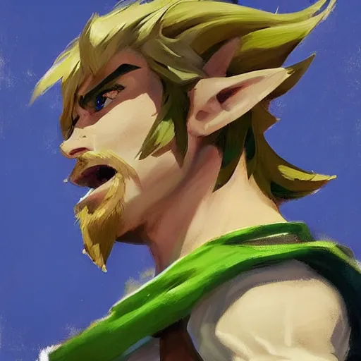 Image similar to greg manchess portrait painting of link in the legend of zelda as overwatch character, medium shot, asymmetrical, profile picture, organic painting, sunny day, matte painting, bold shapes, hard edges, street art, trending on artstation, by huang guangjian and gil elvgren and sachin teng