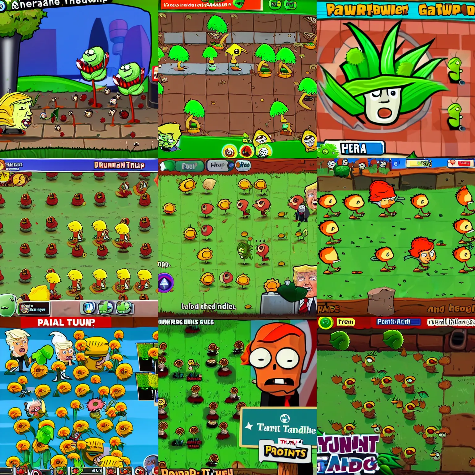 Prompt: screenshot of donald trump as a plant in plants vs zombies