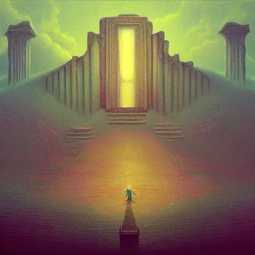 Prompt: “inside of the water temple from Legend Of Zelda: Ocarina of Time in the style of Zdzisław Beksiński. Trending on artstation”