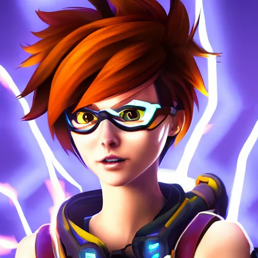 Image similar to digital dramaticly lit artwork of tracer from the game overwatch