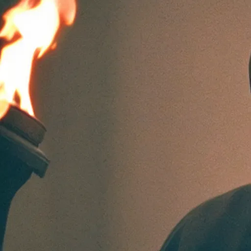 Prompt: cinematic film still of Kanye West starring as a Japanese Sensei with fire, Japanese CGI, VFX, 2020, 40mm lens, shallow depth of field, film photography