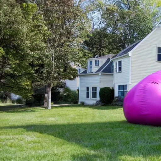 Prompt: a deflating house in a suburban neighborhood
